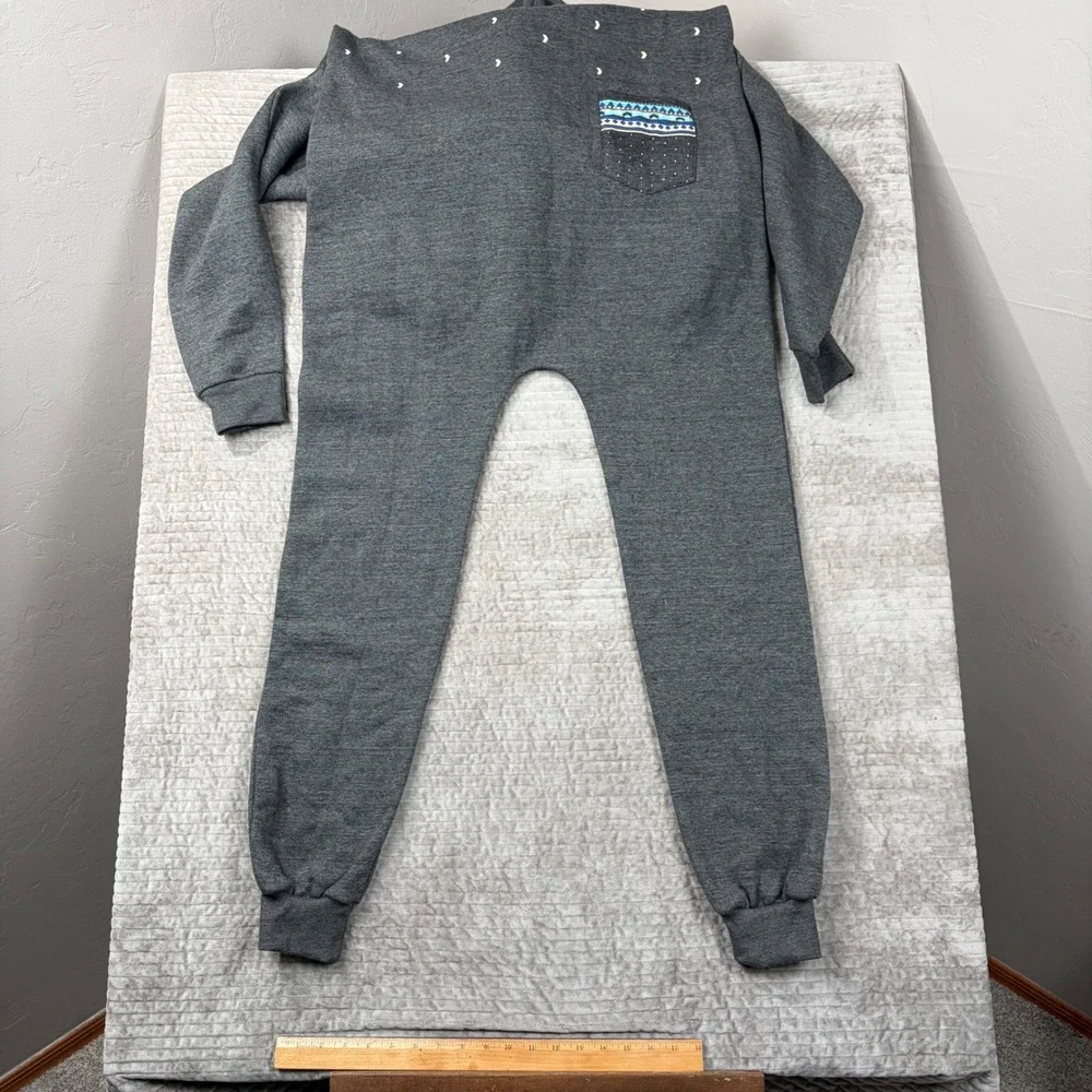 SkylineWears Mens Hooded Jumpsuit Charcoal Gray Tribal Geometric‎ Print Size M